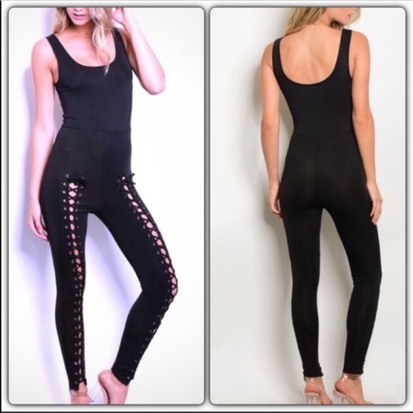 New Bold in Black Lace Up Jumpsuit - Picture 2 of 7
